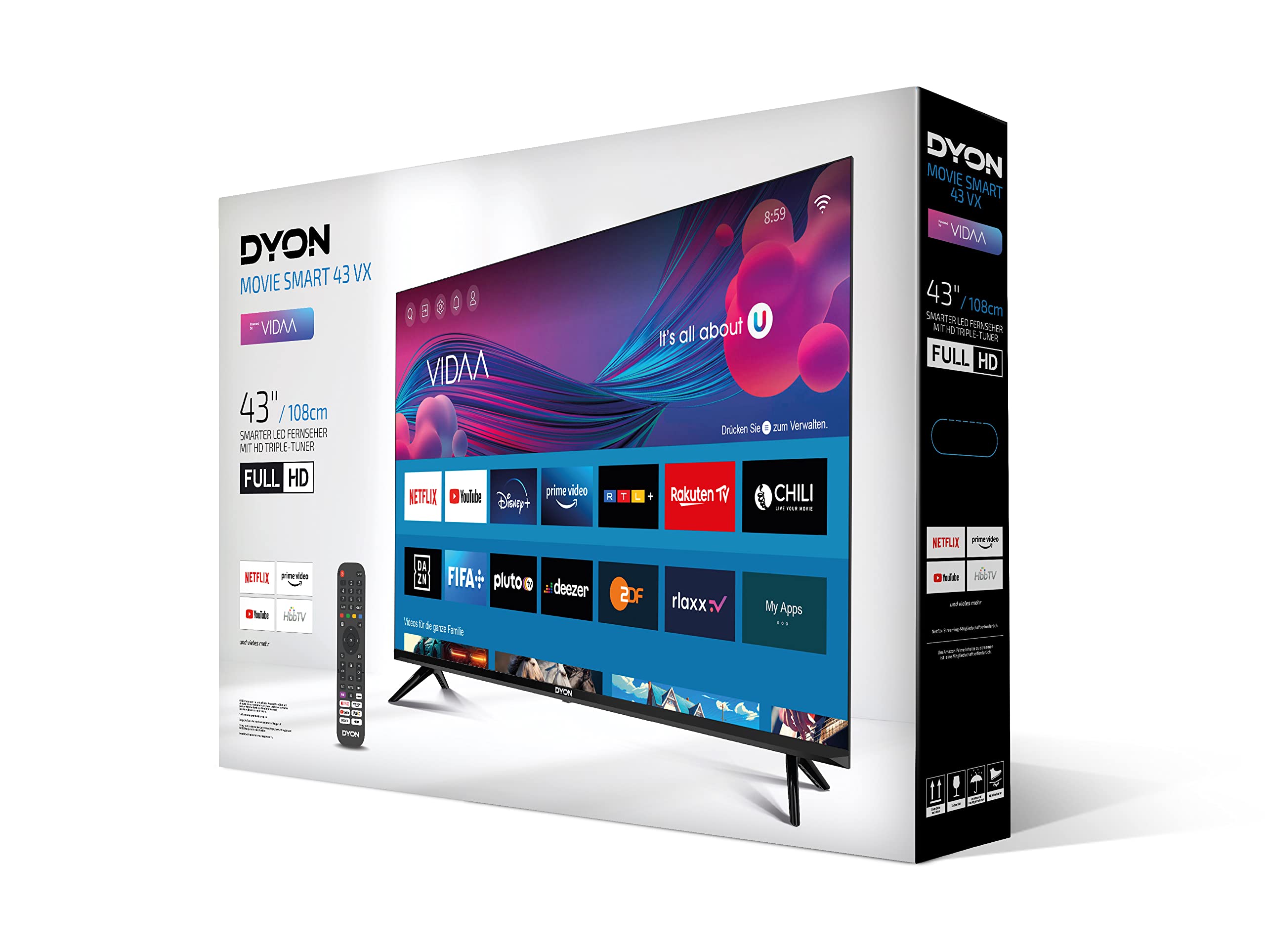 DYON Movie Smart 43 VX - 43 Zoll Full-HD Smart TV (2023) mit HD Triple Tuner, App Store & Streaming-Apps