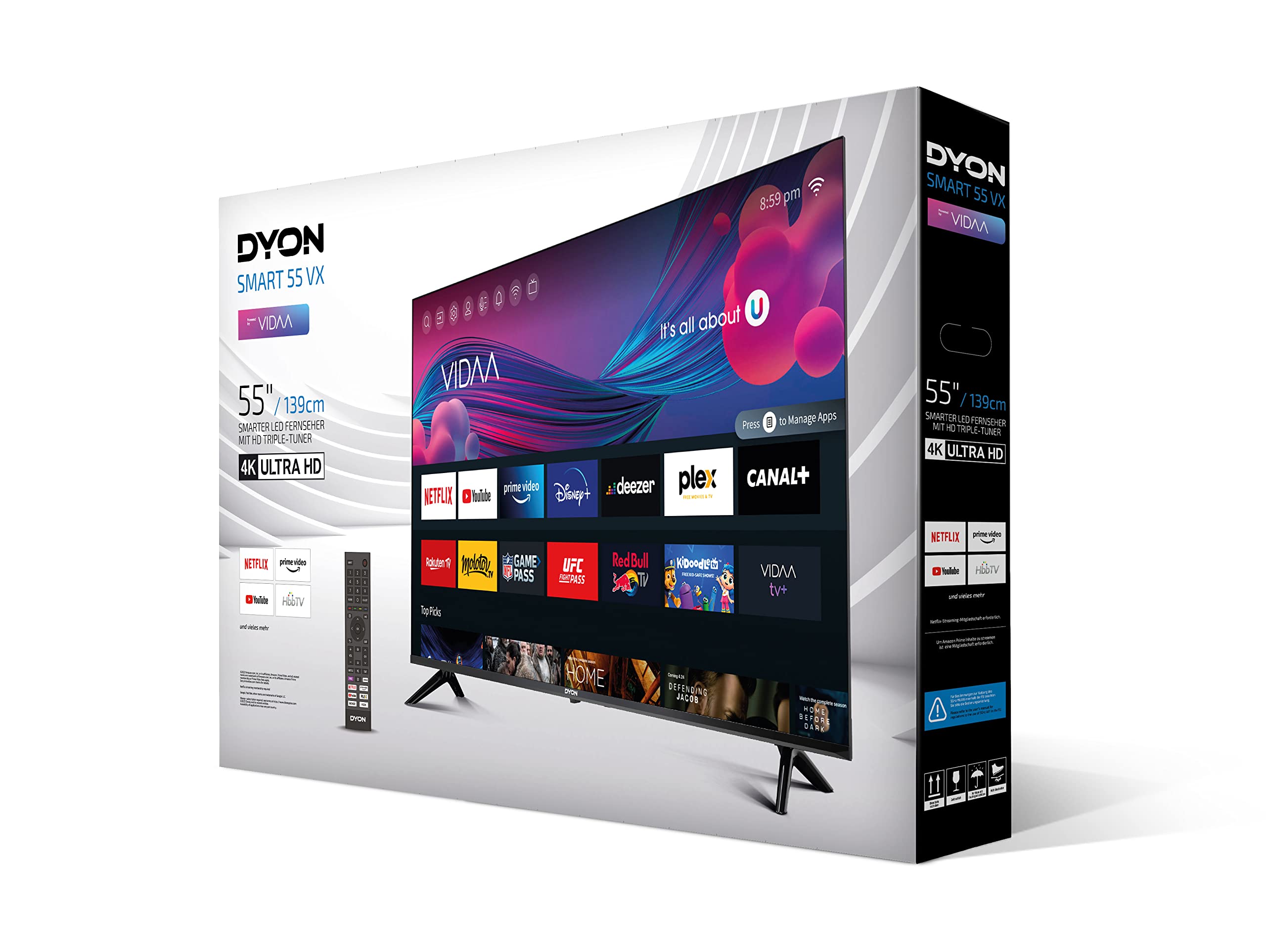 DYON Smart 55 VX - 55 Zoll 4K UHD Smart TV (2023) mit HD Triple Tuner, App Store & Streaming-Apps