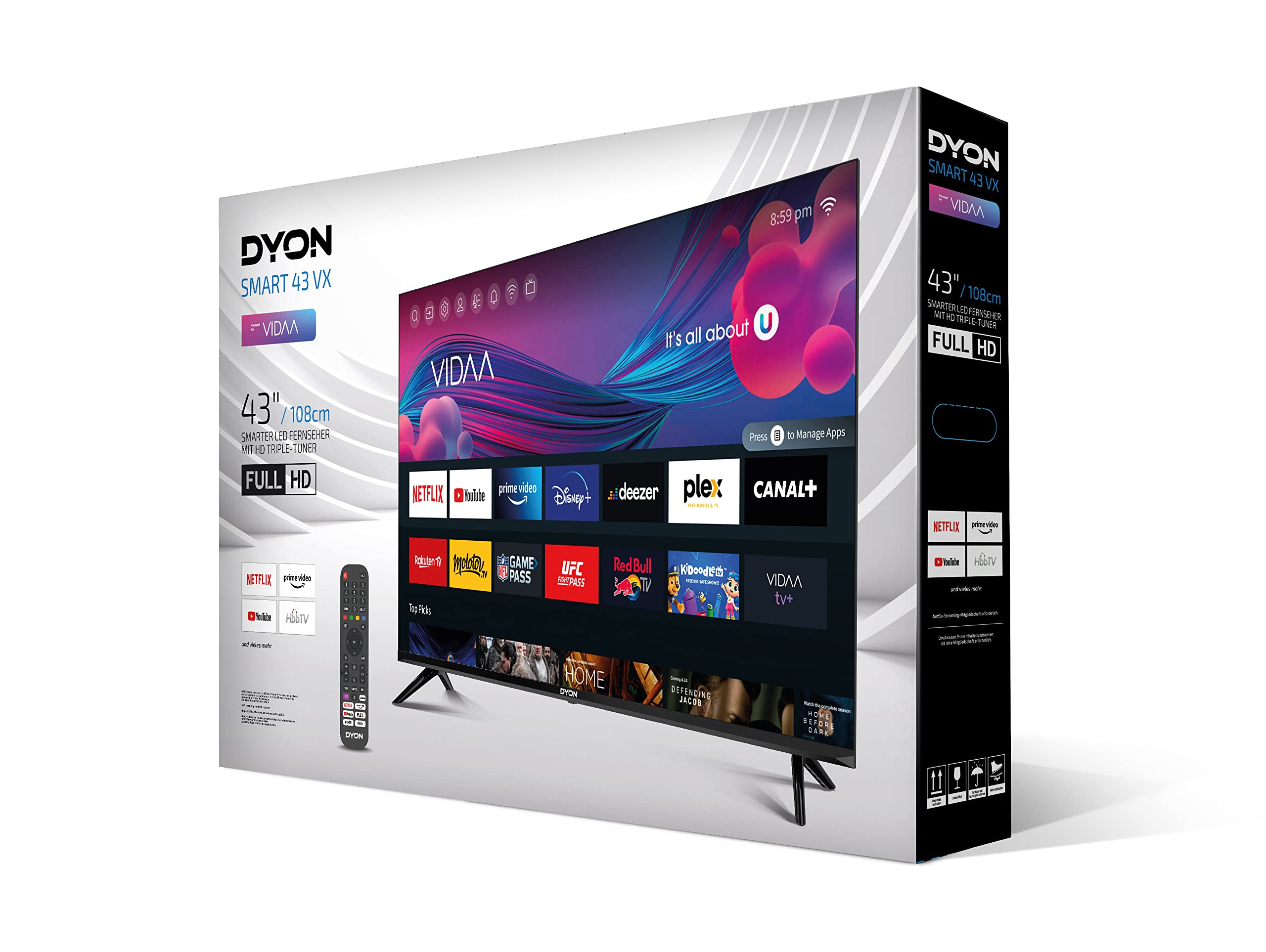 DYON Smart 43 VX - 43 Zoll Full-HD Smart TV (2022) mit HD Triple Tuner, App Store & Streaming-Apps, Schwarz