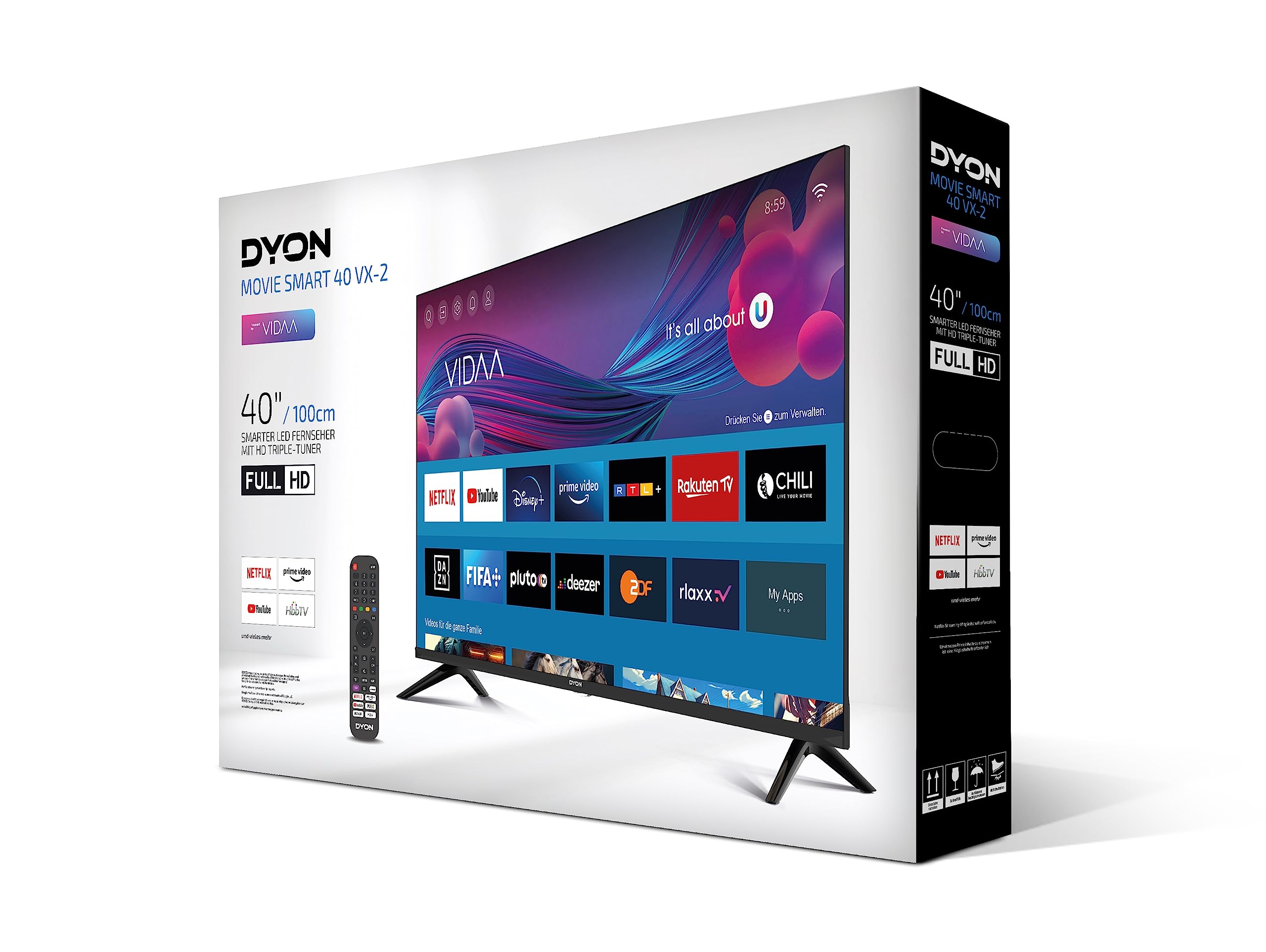 DYON Movie Smart 40 VX-2 - 40 Zoll Full-HD Smart TV (2023) mit HD Triple Tuner, App Store, Prime Video, Netflix, YouTube, DAZN & Disney+