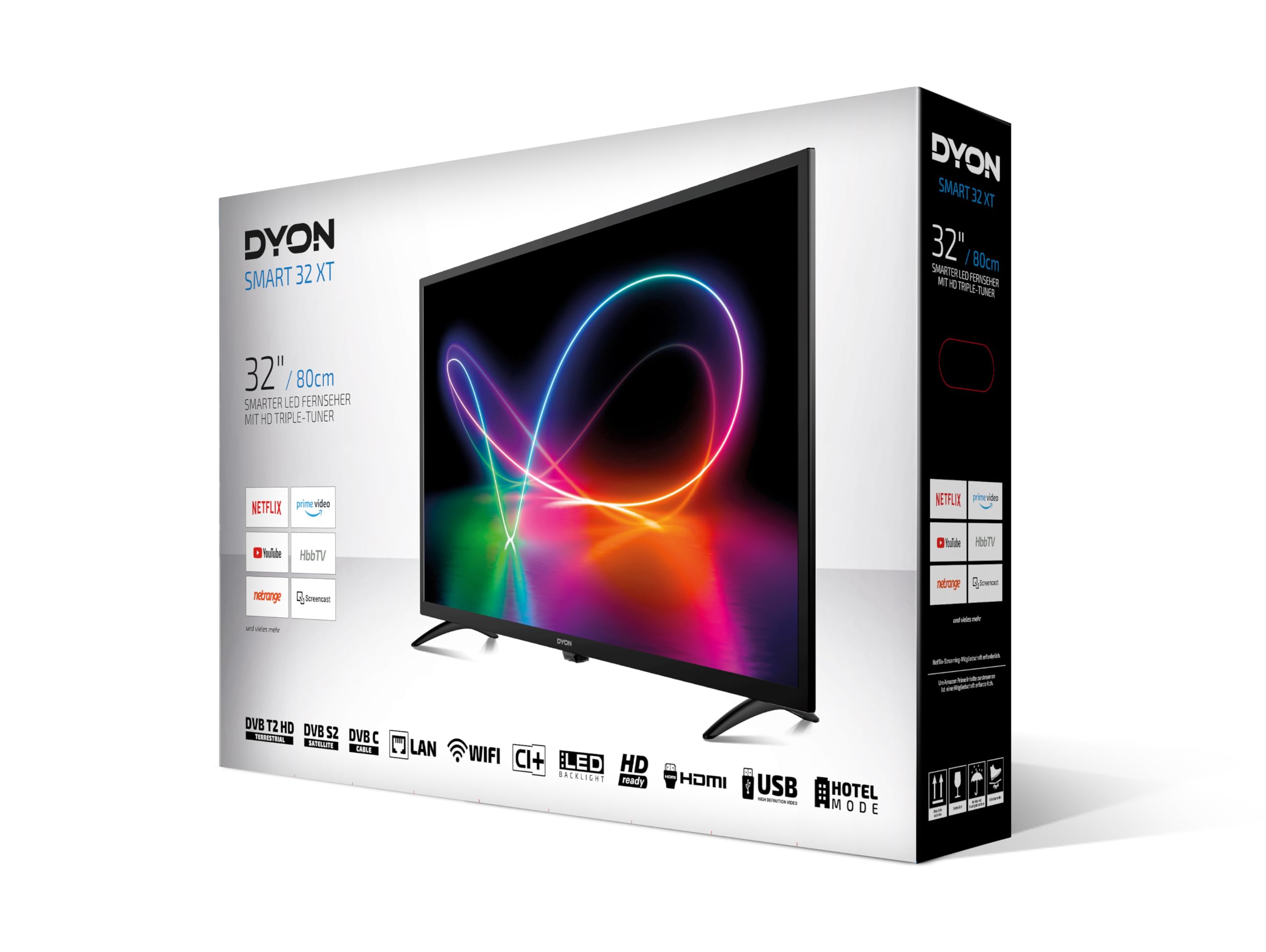 DYON Smart 32 XT 80 cm (32 Zoll) Fernseher (HD Smart TV, HD Triple Tuner (DVB-C/-S2/-T2), Prime Video, Netflix & HbbTV) [Modelljahr 2022], Schwarz