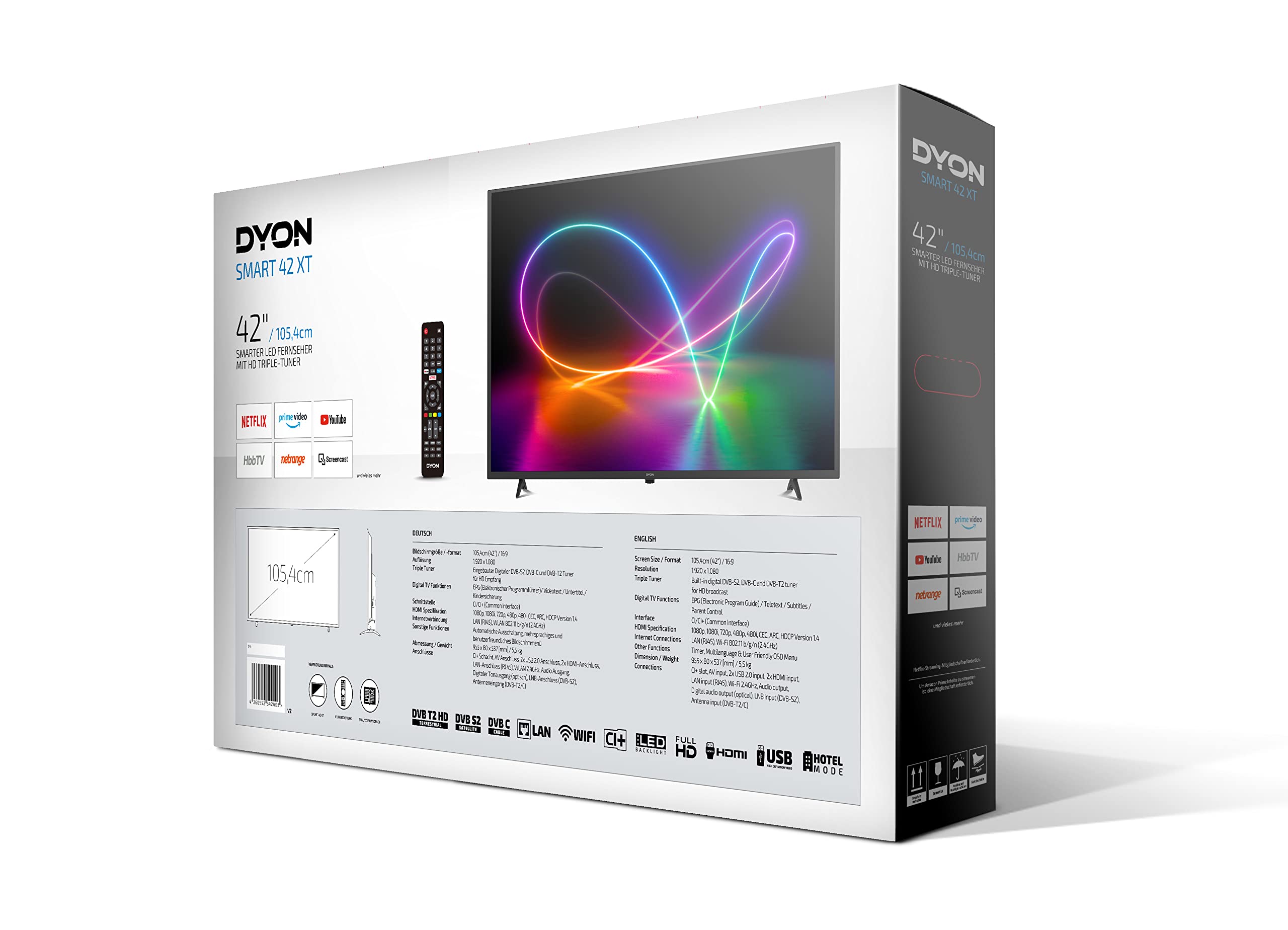 DYON Smart 42 XT 105 cm (42 Zoll) Fernseher (Full-HD Smart TV, HD Triple Tuner (DVB-C/-S2/-T2), Prime Video, Netflix & HbbTV)