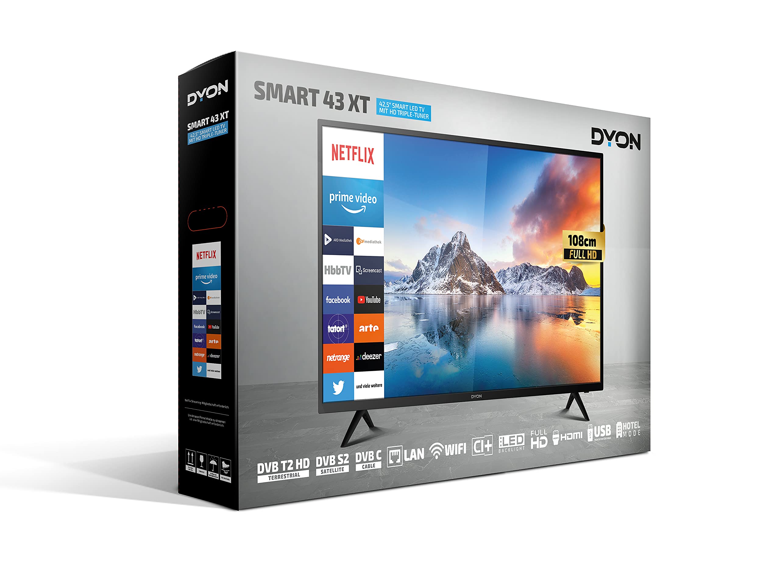 DYON Smart 43 XT 108 cm (43 Zoll) Fernseher (Full-HD Smart TV, HD Triple Tuner (DVB-C/-S2/-T2), Prime Video, Netflix & HbbTV) [Modelljahr 2022]