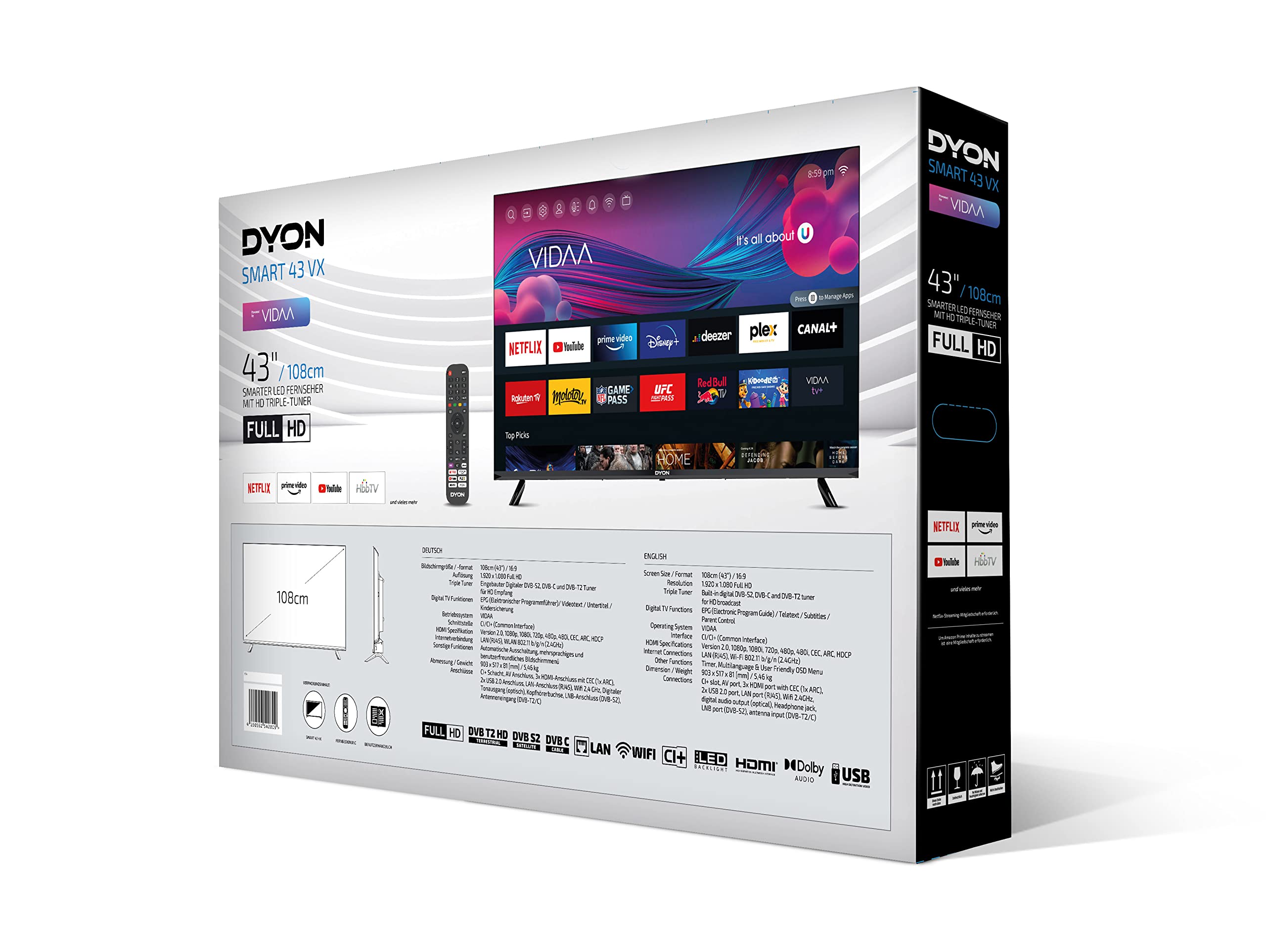 DYON Smart 43 VX - 43 Zoll Full-HD Smart TV (2022) mit HD Triple Tuner, App Store & Streaming-Apps, Schwarz