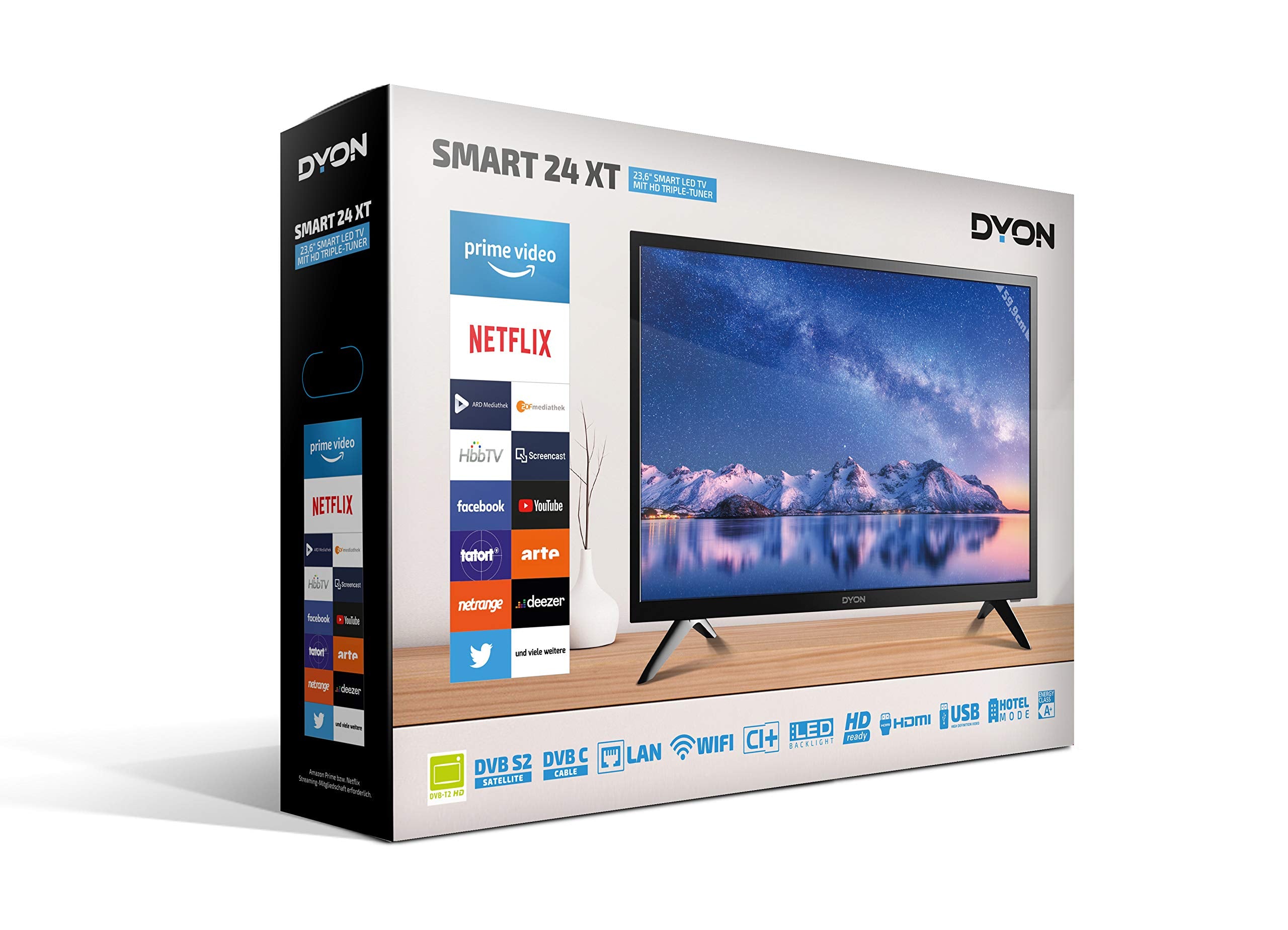 DYON Smart 24 XT 60 cm (24 Zoll) Fernseher (HD Smart TV, HD Triple Tuner (DVB-C/-S2/-T2), Prime Video, Netflix & HbbTV) [Modelljahr 2022]