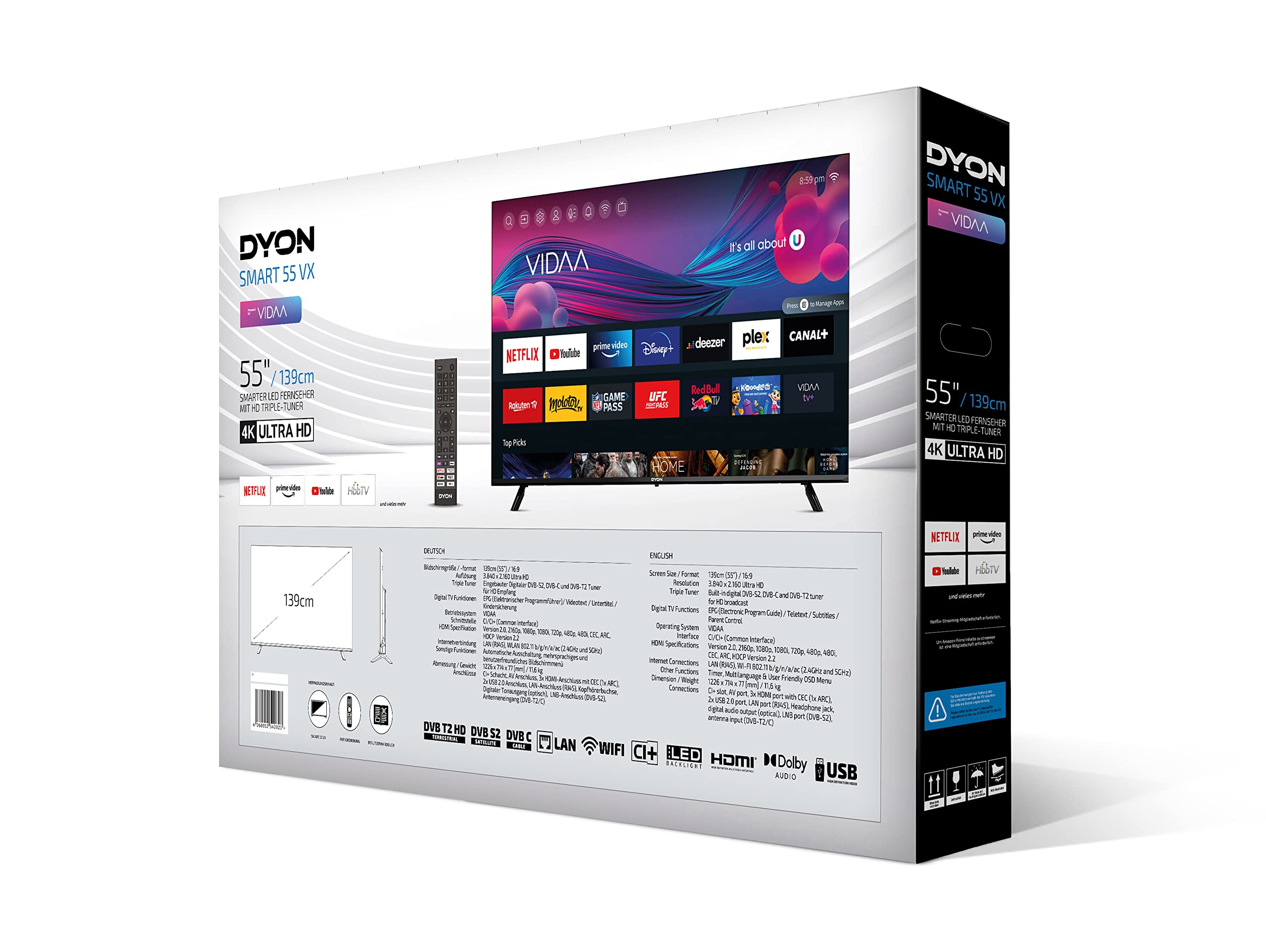 DYON Smart 55 VX - 55 Zoll 4K UHD Smart TV (2023) mit HD Triple Tuner, App Store & Streaming-Apps