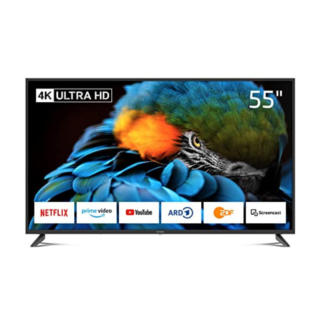 DYON Smart 55 XT-2 138,7 cm (55 Zoll) Fernseher (4K Ultra-HD Smart TV HD Triple Tuner (DVB-C/-S2/-T2) Prime Video Netflix & HbbTV) [Modelljahr 2022]